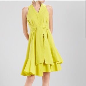 Josie Natori sz 6 Yellow Halter Tiered Sundress